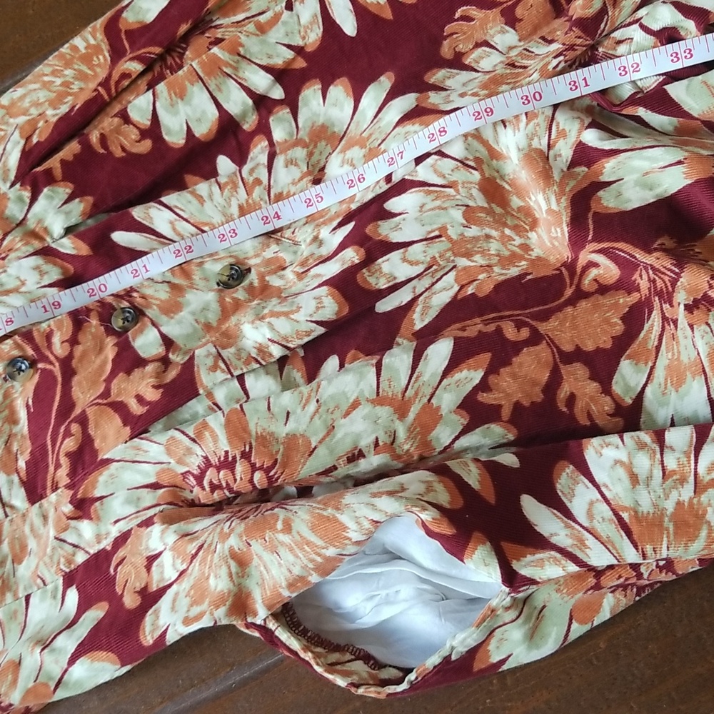 Free People Shasta Print Corduroy Shortsleeve Jumpsuit Floral Back Out Wide Leg - Picture 16 of 17